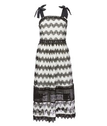 Gb Girls Black/White Zig Zag Lace Midi Shoulder Tie Dress 